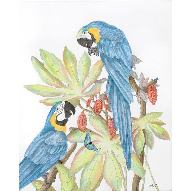 "Forever and a Day" Parrot Bird Macaw Painting in the Chinoiserie Style by Allison Cosmos For Sale