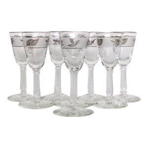 Mid-Century Modern Libbey Silver Leaf Cordial Glasses - Set of 8