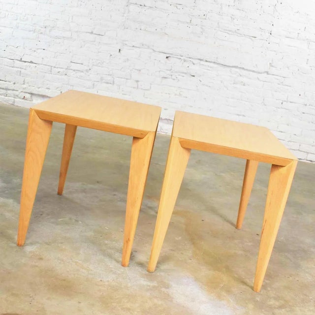 Mid-Century Modern Mid Century Modern Side Tables or End Tables Blonde With Laminate Tops a Pair For Sale - Image 3 of 13