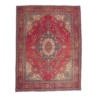 Early 20th Century Antique-Worn Persian Tabriz Rug - 09'11 X 12'11 For Sale