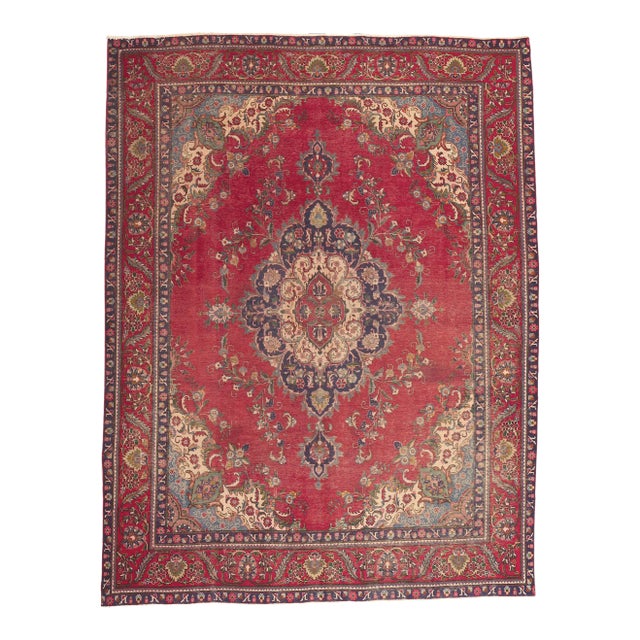 Early 20th Century Antique-Worn Persian Tabriz Rug - 09'11 X 12'11 For Sale