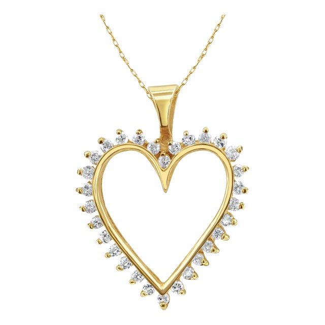 Diamond Cutout Heart Pendant .65cttw 14k Yellow Gold 16" For Sale