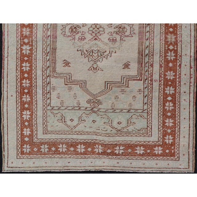 Mid 20th Century Vintage Turkish Oushak Rug With Medallion Design in Taupe, Light Green, & Brown For Sale - Image 5 of 10