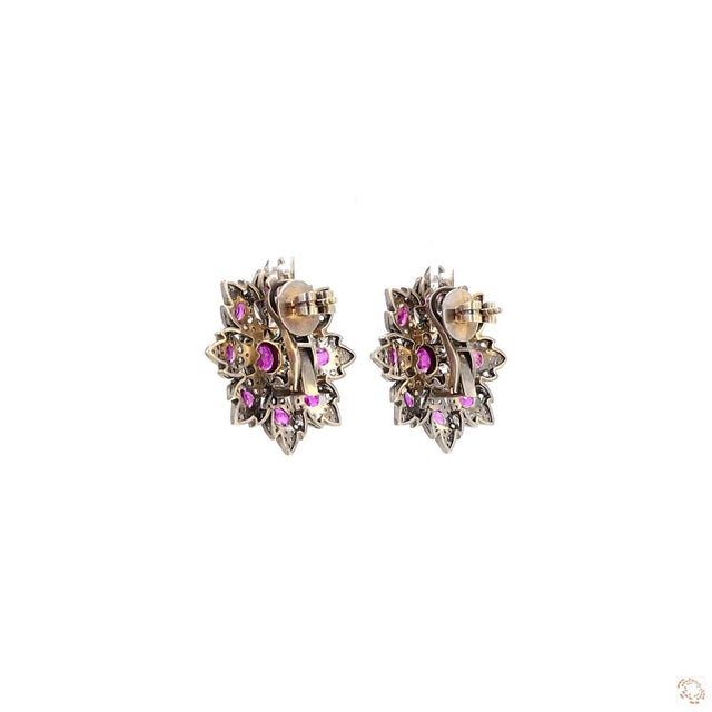 Early 21st Century 5.67 Carat Round Brilliant Cut Diamond Ruby Gold Earrings, Pair For Sale - Image 5 of 9