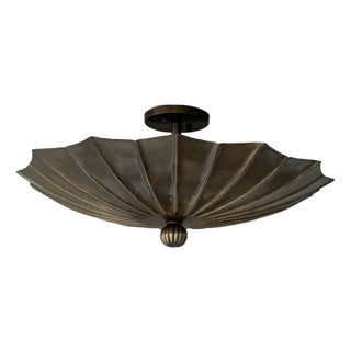 Handmade Brass Flush Mount Ceiling Light | Sculptural Flower Petal Light Fixture For Sale