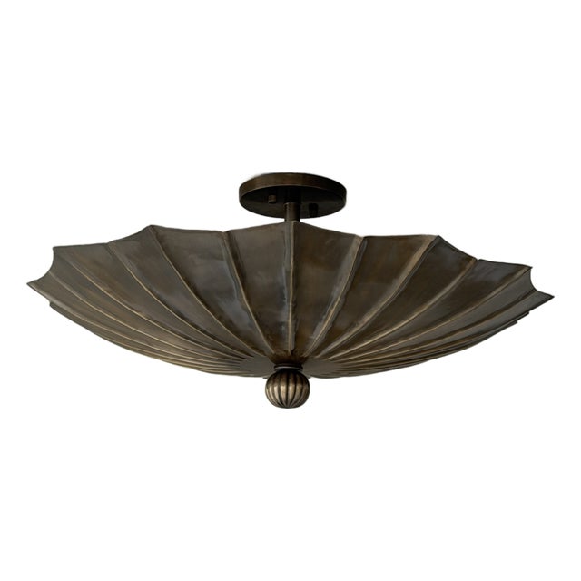 Handmade Brass Flush Mount Ceiling Light | Sculptural Flower Petal Light Fixture For Sale