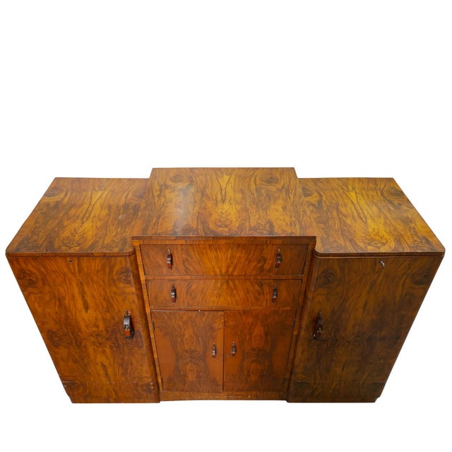 Wood Early 20th Century Art Deco English Burr Walnut Sideboard, Server. For Sale - Image 7 of 9