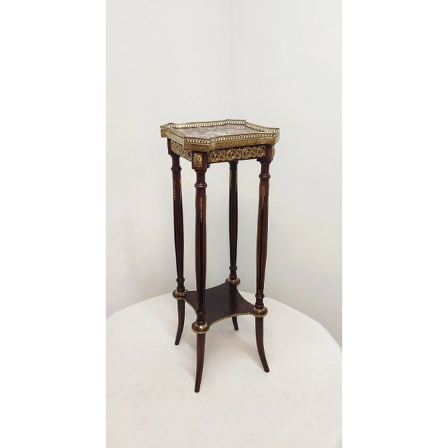 Wood, Brass and Marble Side Table, France, 1940s, in Restored conditions. Designed 1920 to 1949
