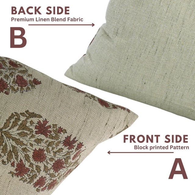 Not Yet Made - Made To Order Fabdivine Hand Block Print Linen Blend Virat Print Cushion Cover- 18x18 For Sale - Image 5 of 5