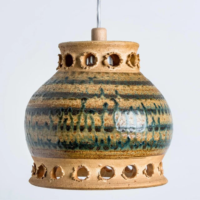 Green Ceramic Pendant Light, Denmark, 1970s For Sale - Image 3 of 12
