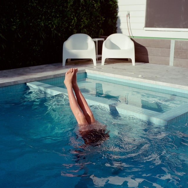 No Running on the Pool Deck by Mark Forbes – Modern Poolside Scene | Framed & Ready to Hang For Sale