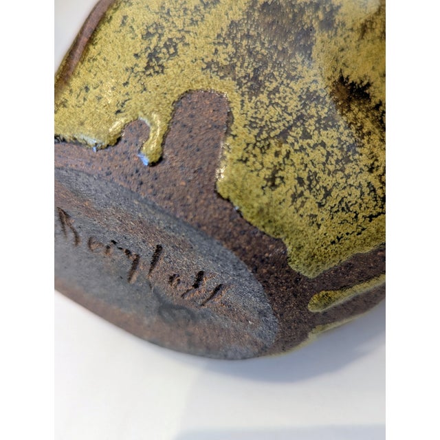 Signed James Berloff “Olive Drip” Stoneware Vessel | Organic Modern Form (C. 1960s–1980s) For Sale - Image 10 of 10