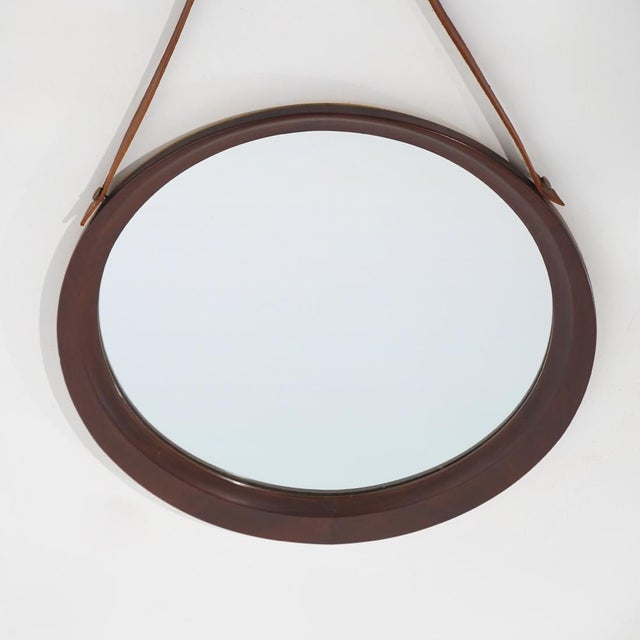 Round Wall Mirror with Leather Strap, 1960s For Sale - Image 10 of 14