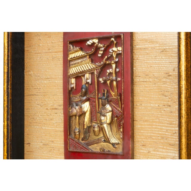 Metal Framed Antique Gilt Chinese Carving Set For Sale - Image 7 of 11