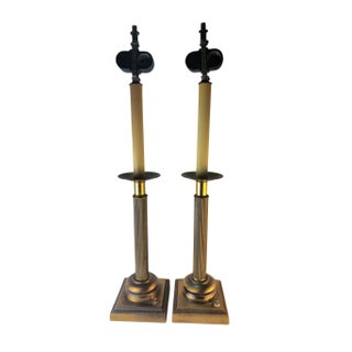 Robert Abbey Attributed Brass Candlestick Regency Lamps - A Pair For Sale