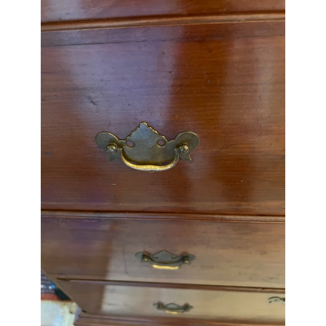 Chest of Drawers Queen Ann Style Antique Cherry Wood Unique Chest on Base Age 1850's For Sale - Image 10 of 12