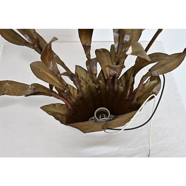 Vintage French Gilded Metal Basket of Flowers Wall Sconce For Sale - Image 4 of 12