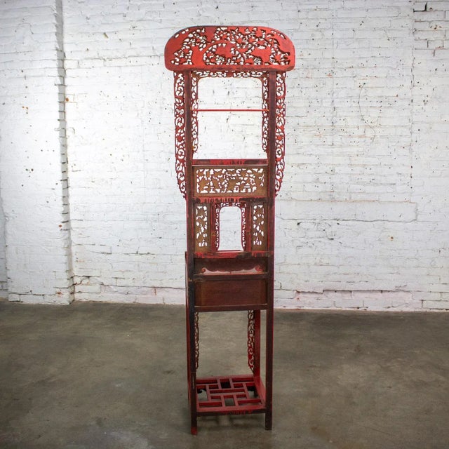 Late 19th to Early 20th Century Antique Chinese Wash Basin Stand Red Lacquer & Gilded W/Hand Carved Details For Sale - Image 16 of 18