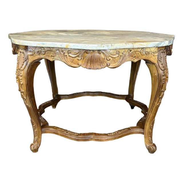 French Louis XV Marble Top Coffee Table With Exceptional Carving For Sale
