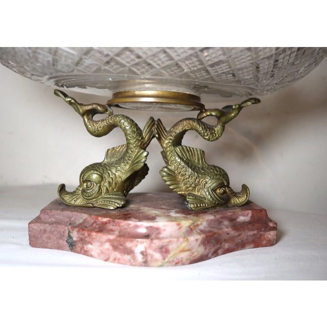 Victorian Antique Dore Bronze Marble Victorian Centerpiece Jardiniere Cut Crystal Bowl For Sale - Image 3 of 12
