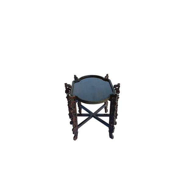 1970s Vintage Oval Curve Shape Folding Cross Brace Stand Side Table For Sale - Image 5 of 10