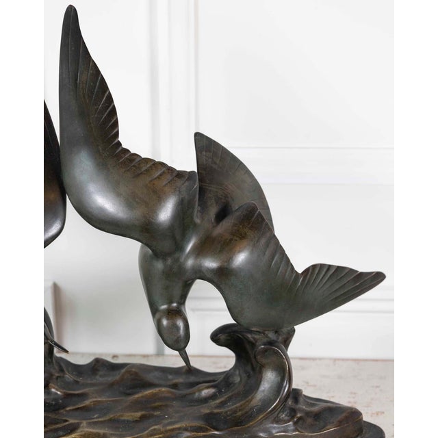 Mid 20th Century J.B. Léonard, Two Seagulls in Flight, Art Deco Bronze Sculpture For Sale In Atlanta - Image 6 of 12