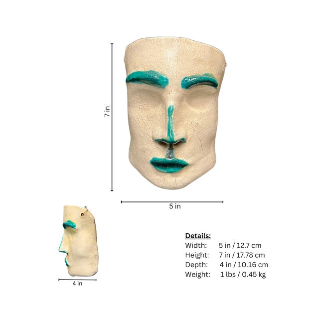 Midcentury Ceramic Face Sculpture With Green Features For Sale In Miami - Image 6 of 6