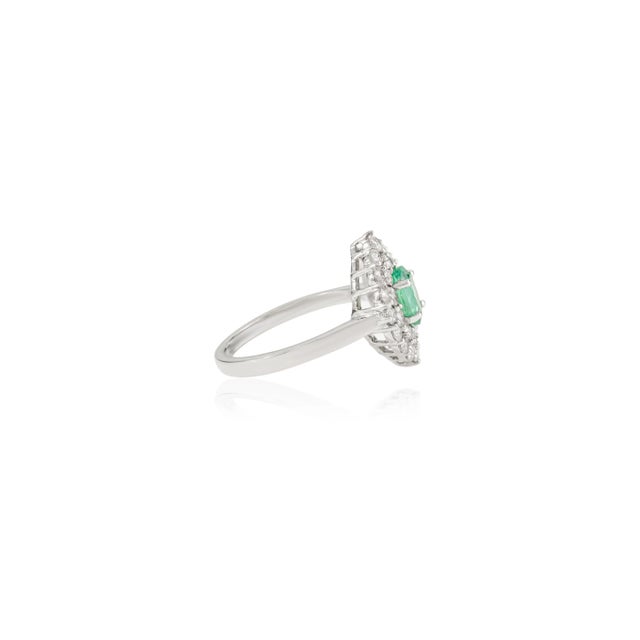 Green Victorian Princess Style Cluster Diamonds & Emerald 14k Gold Ring Size 5 For Sale - Image 8 of 13