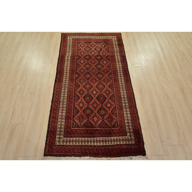 Cabin Baloch Rug 3’4” X 6’5” Black Wool Vintage Tribal Hand-Knotted Oriental Carpet For Sale - Image 3 of 12
