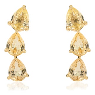 Handcrafted 1.16 Ct Pear-Cut Yellow Sapphire Drop Stud Earrings in 14k Yellow Gold- A Pair For Sale