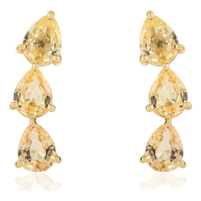 Handcrafted 1.16 Ct Pear-Cut Yellow Sapphire Drop Stud Earrings in 14k Yellow Gold- A Pair For Sale