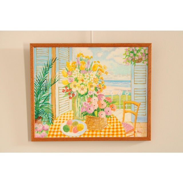 Original Painting by Lloyd H. Van Pitterson (American/Jamaican, 1926-1997), Still Life Tropical Ocean View Balcony Scene,...