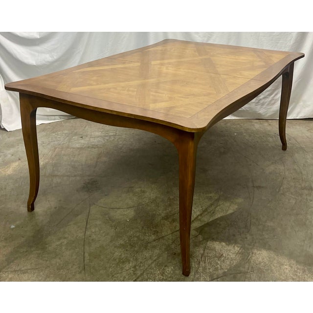 Vintage Baker French Provincial Style Walnut & Burlwood Parquet Dining