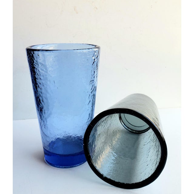 1990s Mid-Century Modern Fire & Light Hand-Blown Tumbler Glasses in Cobalt & Twilight For Sale - Image 9 of 9