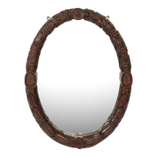 Oval Black Forest Carved Wood Mirror, 1868 For Sale