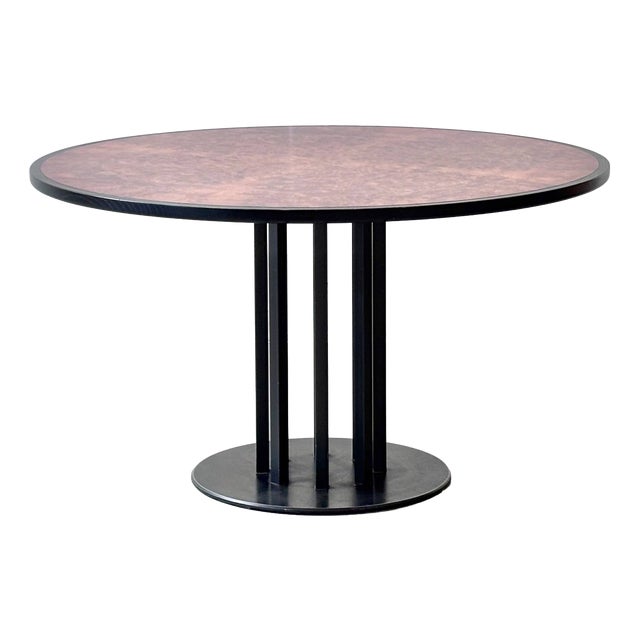 Round Dining Table in Thuja Root Veneer and Steel, 1980s For Sale