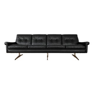 Vintage Danish Four-Seater Sofa in Black Leather and Chrome from Svend Skipper For Sale