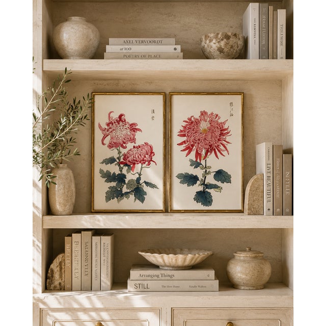 Not Yet Made - Made To Order Pink Chrysanthemum Diptych, Vintage Japanese Botanical Art Print (Set of 2), 12" X 18" For Sale - Image 5 of 9