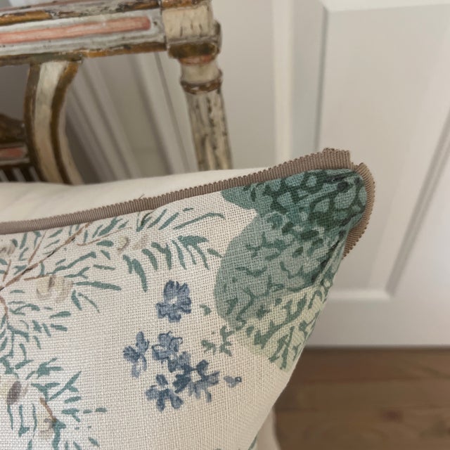 English Lee Jofa Althea Floral Linen Pillow With Custom Details Down Insert For Sale - Image 3 of 5