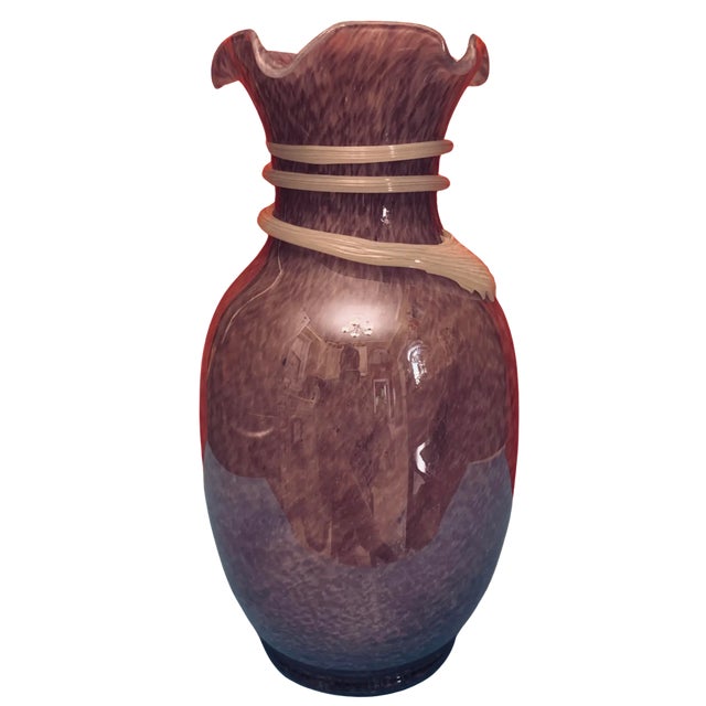 Art Glass Purple Vase White Glass Swirl For Sale - Image 9 of 12