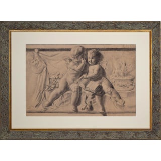 Antique Academic Neoclassical Graphite Drawing of a Cherub Frieze For Sale