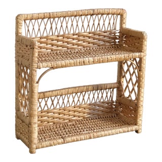 Late-20th Century Handwoven Wicker Wall Shelf For Sale