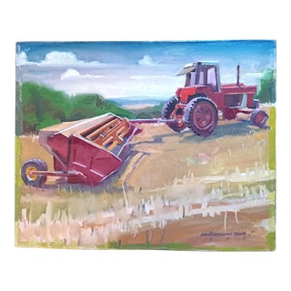 Harvesting the Hay in His Favorite Field Original Oil Painting For Sale