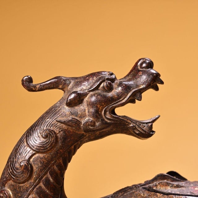 Early 20th Century Early 20th Century Gilt Bronze Mythical Beast Figure – 6.3" Recumbent Qilin Sculpture For Sale - Image 5 of 9