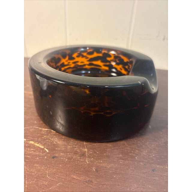 1950s Murano Blown Glass Pocket Tortoise Shell Ashtray Amber W/ Brown,MCM, Heavy, VTG For Sale - Image 5 of 5