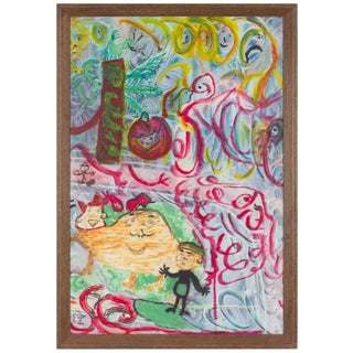 Hilda Arvey, Untitled Acrylic and Marker Outsider Art Surrealist Dreamscape, c.1960 For Sale