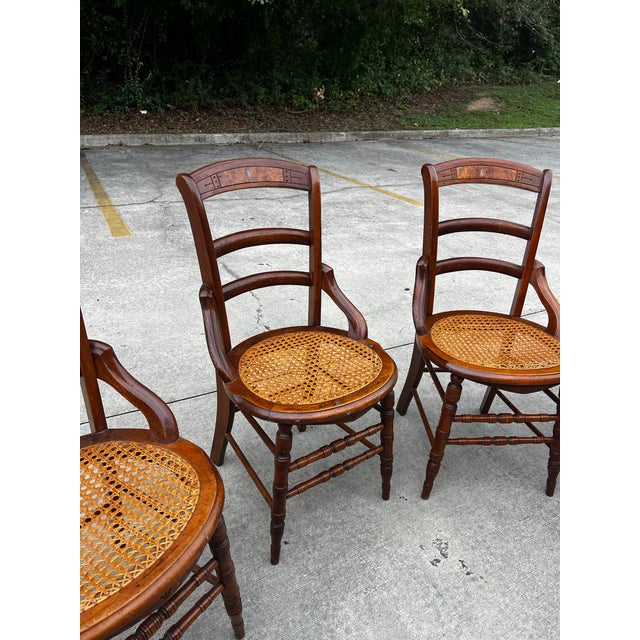 Antique Victorian Walnut Caned Dining Chairs- Set of 6 For Sale - Image 9 of 11