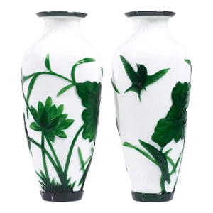 Chinese Green and White Peking Glass Vase - Pair