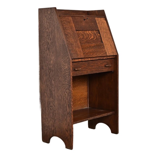 Early Gustav Stickley Antique Mission Oak Arts & Crafts Drop Front Secretary Desk, Circa 1902 For Sale