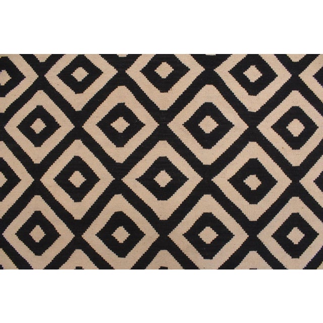 Modern Kilim Beige Black Wool Rug - 6'6" X 9'7" For Sale - Image 4 of 7